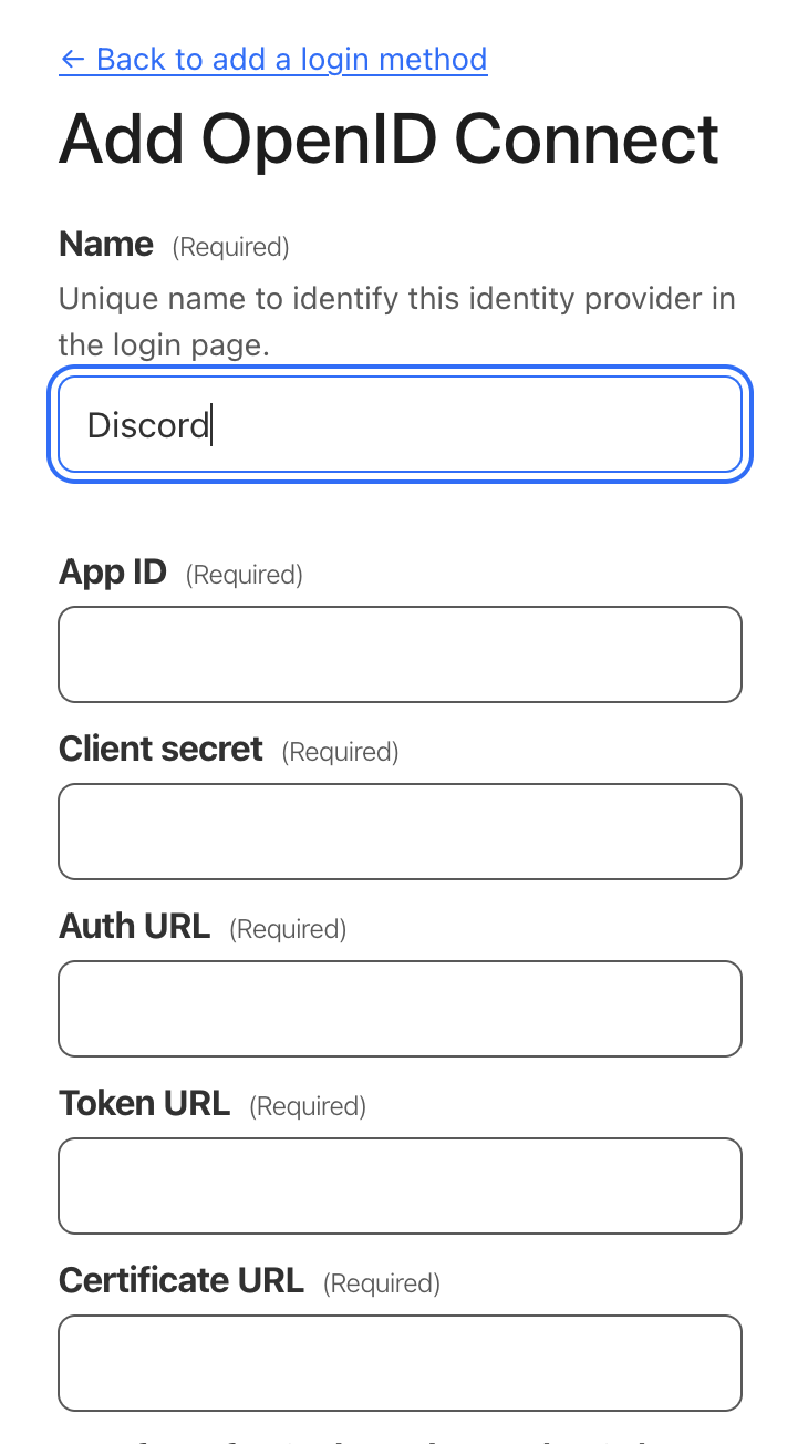 Add OpenID Connectページのフォーム